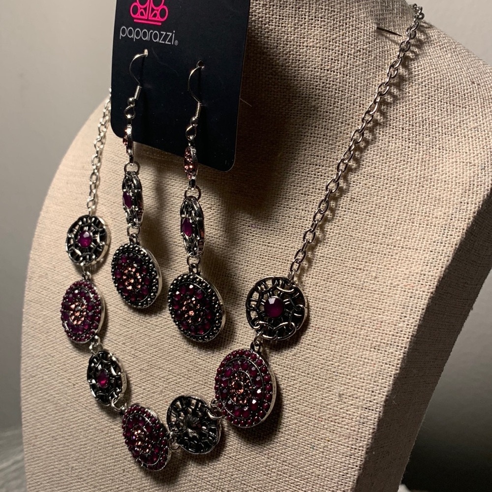 Purple and silver necklace.earring,bracelet,ring set